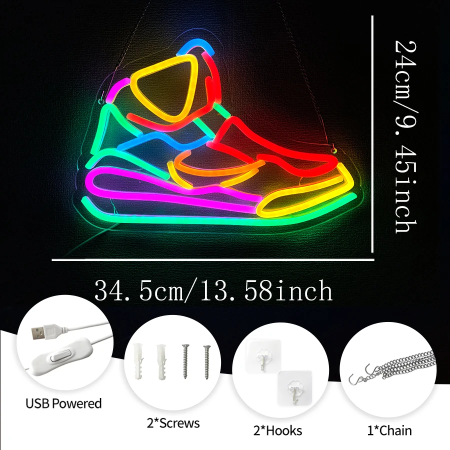Colorful Sneakers Neon Sign For Wall Decor,Light Up Sign For Man Cave,Bedroom Decoration,Game Room,Store Display,Home Party