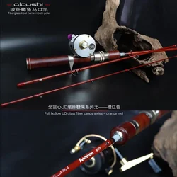 Aioushi fully hollow multi-section portable UD fiberglass trout rod with handcrafted handle made of solid wood