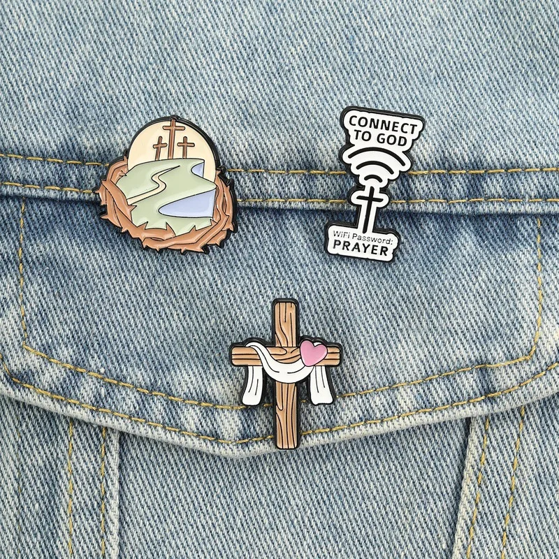 Cartoon cross-themed element badges, fun signal letter-shaped alloy pins, accessory for clothing and bags, gifts for friends