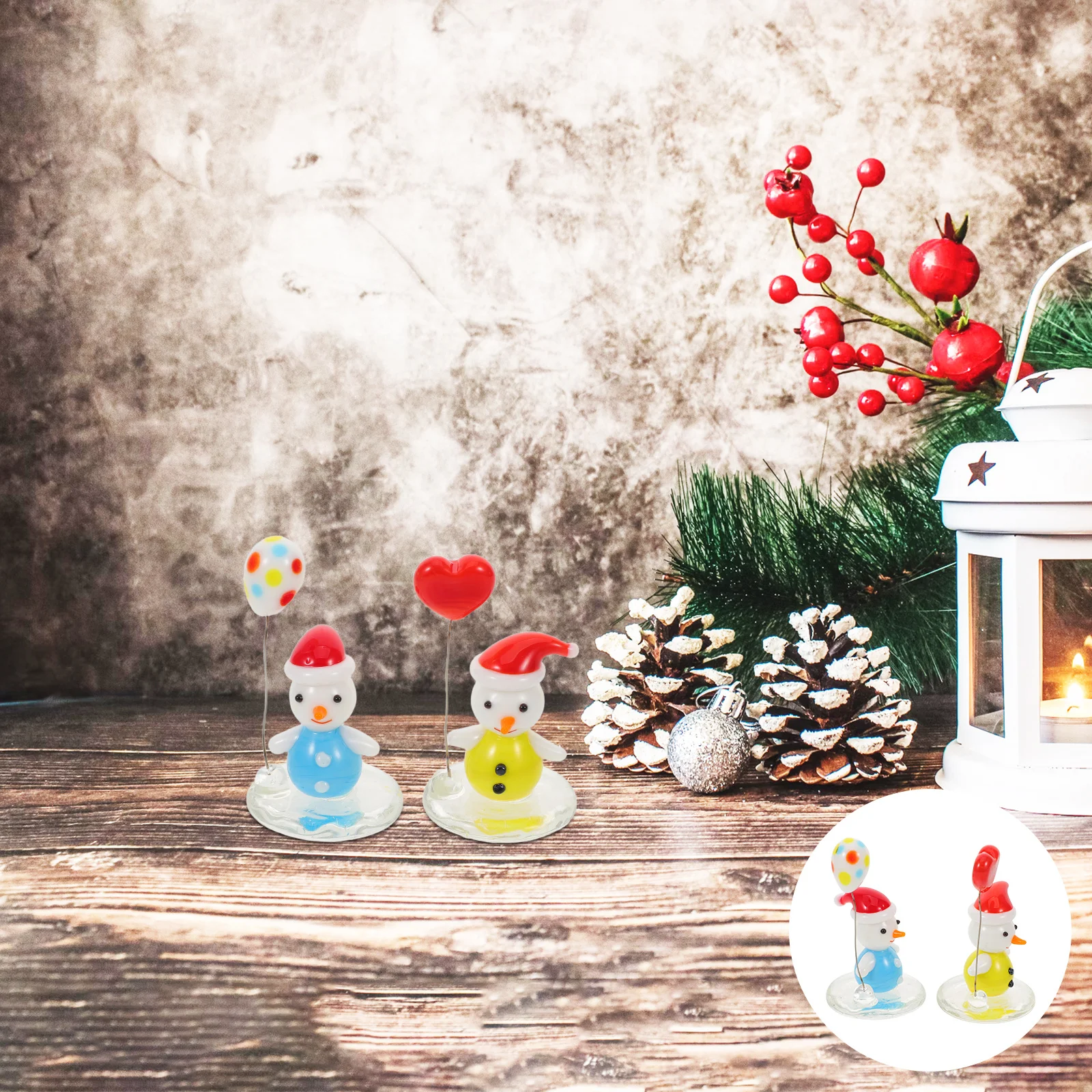 

2Pcs Glass Snowman Balloon Festive Christmas Decorations Tabletop Ornament Holiday Party Craft Snowman Glass Ornaments