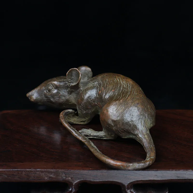 Antique Copper Big Rat Statue Desktop Ornaments Vintage Animal Mouse Figurines Living Rooms Home Decorations Crafts Accessories