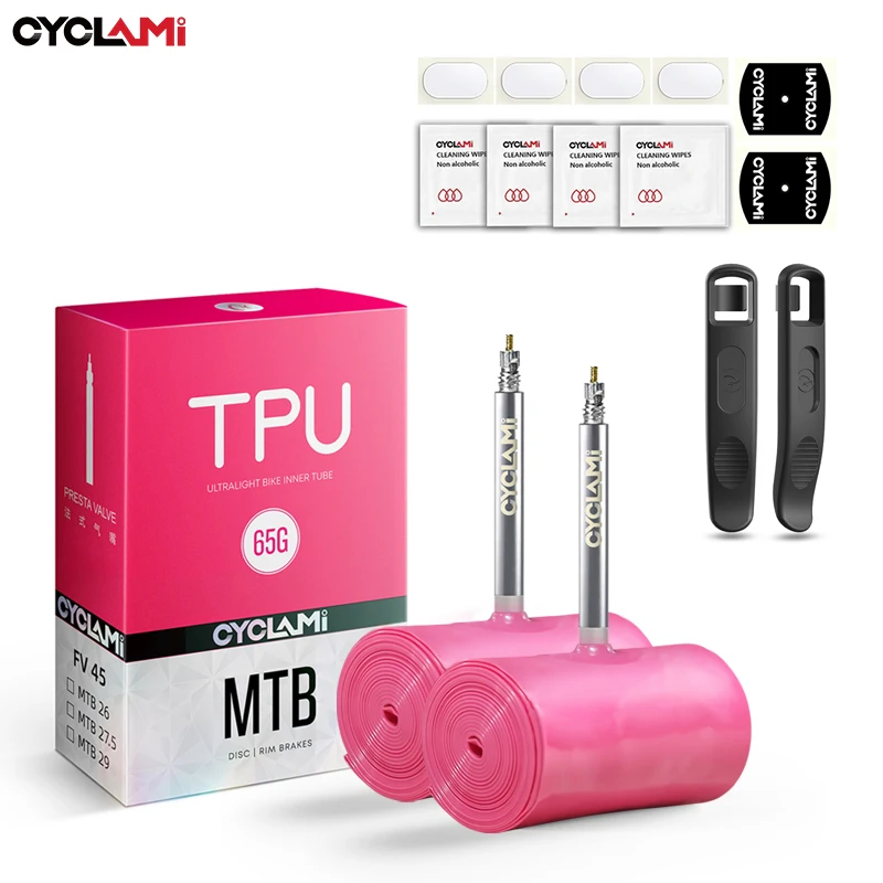 

2PCS Stainless Steel Valve Higher Quality CYCLAMI 4.0 French FV Presta TPU Inner Tube for MTB Bike Tires 26 27.5 29 1.9~2.5 45MM