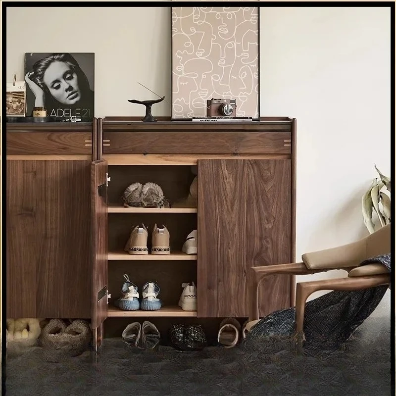 

P6/20 black walnut shoe cabinet door household solid wood porch cabinet multi-layer storage cabinet
