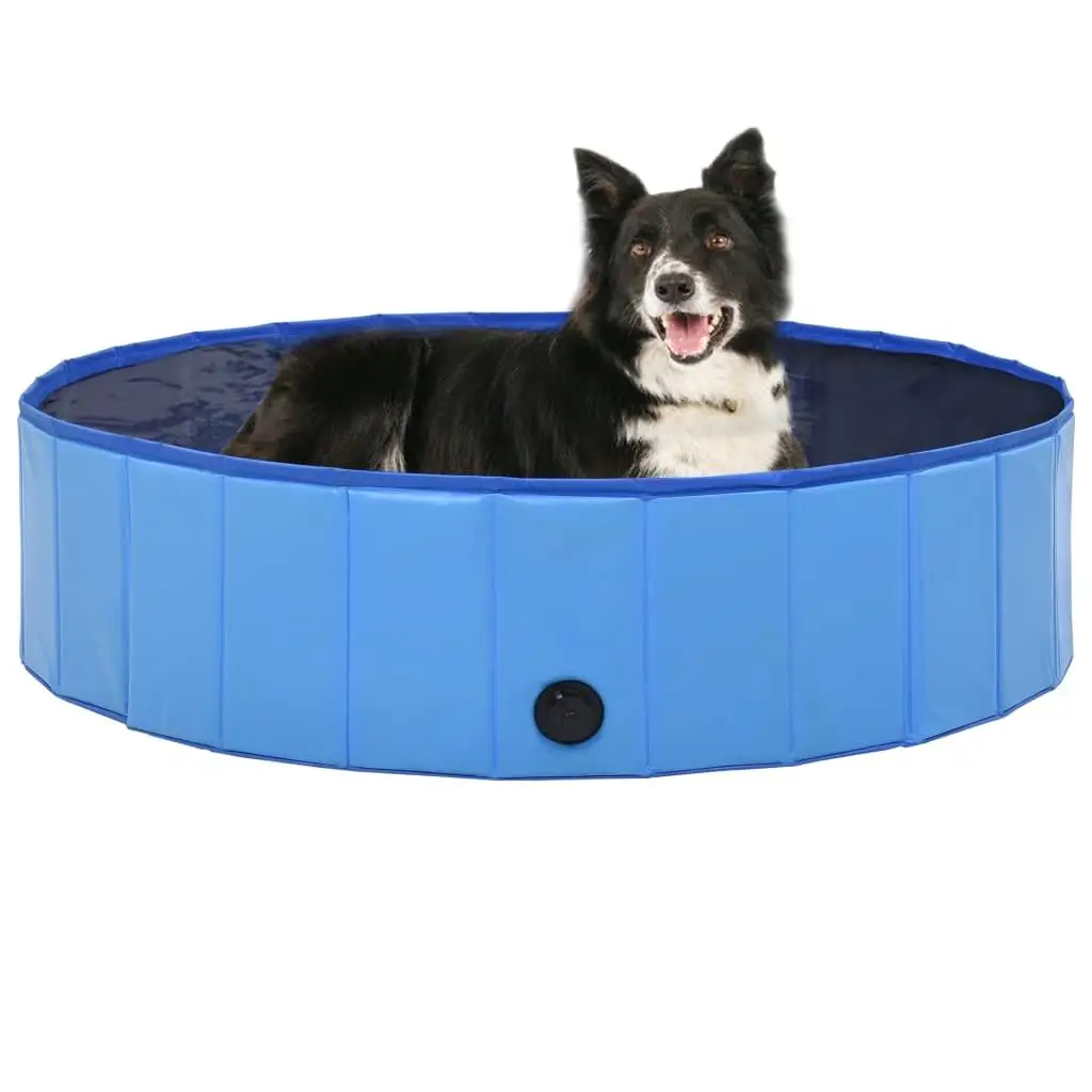 47.2x11.8 Inch Foldable PVC Dog Swimming Pool - Portable Blue Pet Pool for Dogs & Cats