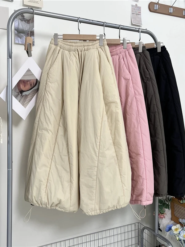 Winter-Baumwollhose, lässig, locker, Laternen-Leggings, hohe Taille, lange Hose, warme Baumwolle, gepolstertes Dstring-Design