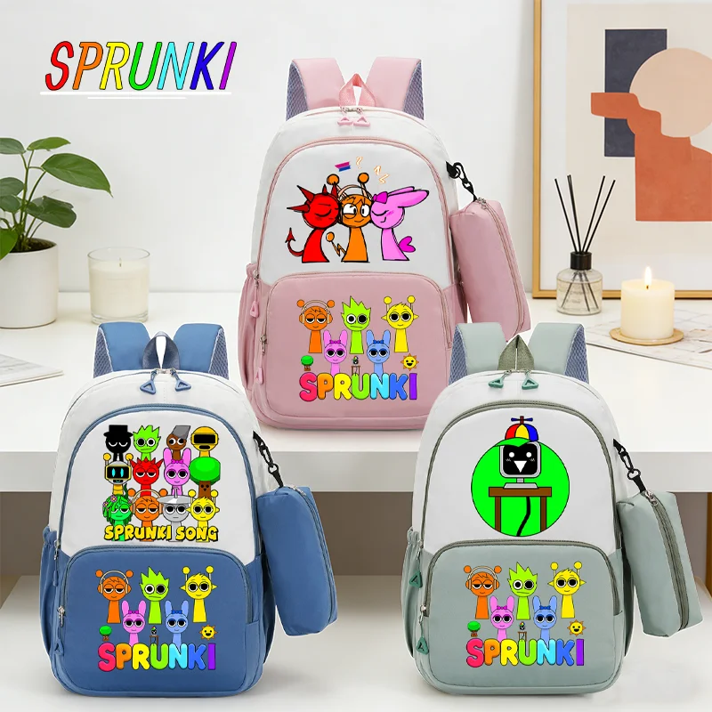 2 Pcs Sprunki Backpack Cute Print Pencil Case Boys Teenager Book Bags Girls Rucksack Travel Backpack Student New Semester Gifts