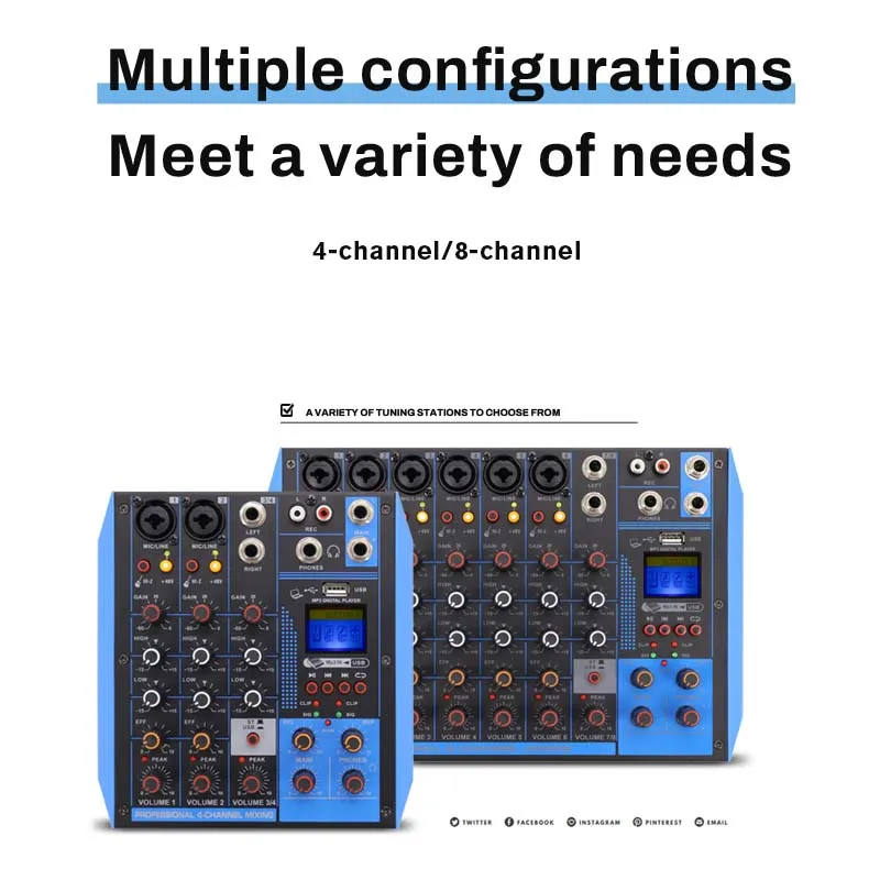 Mezclador de Audio profesional de 4 canales con interfaz Usb de alimentación fantasma integrada de 48v para DJ, estudio de música, grabación de Karaoke