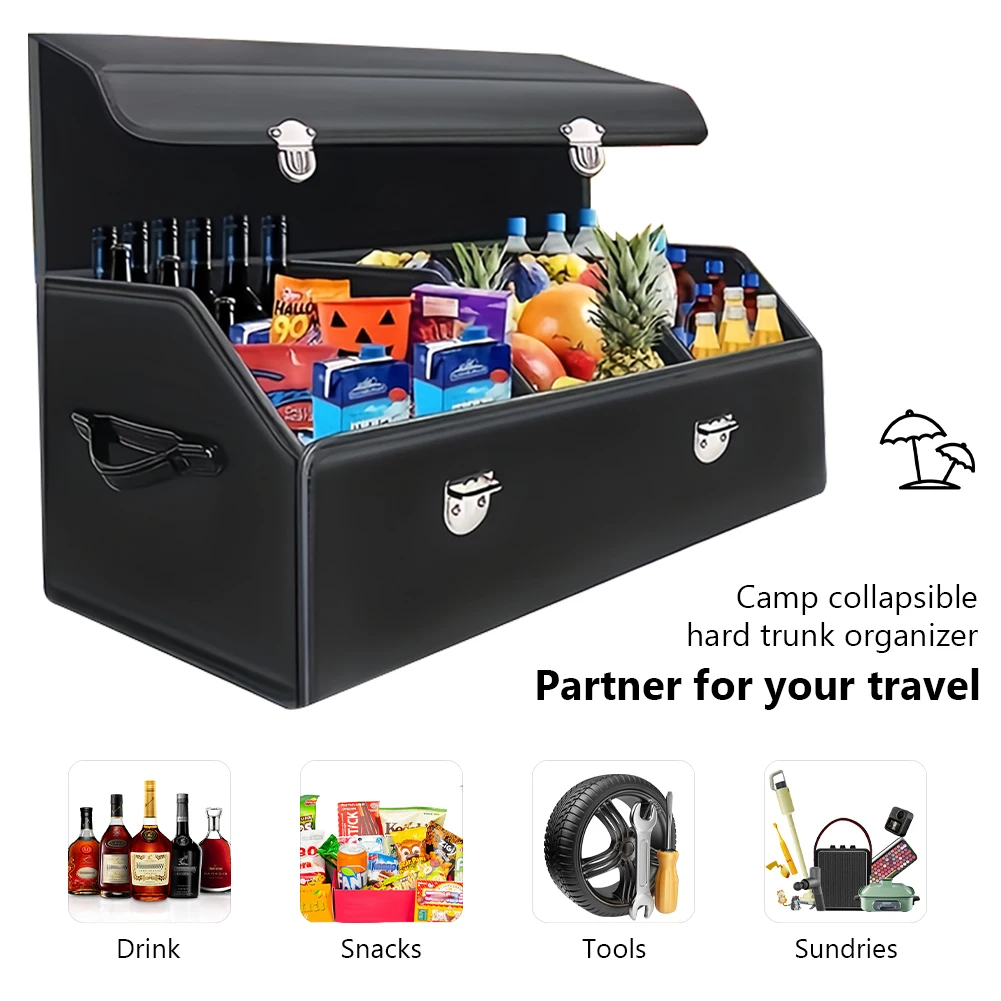 

Car Trunk Storage Box PU Leather Car Trunk Organizer Box Large Capacity Foldable Car Storage Box for SUV Cars Stowing Tidying