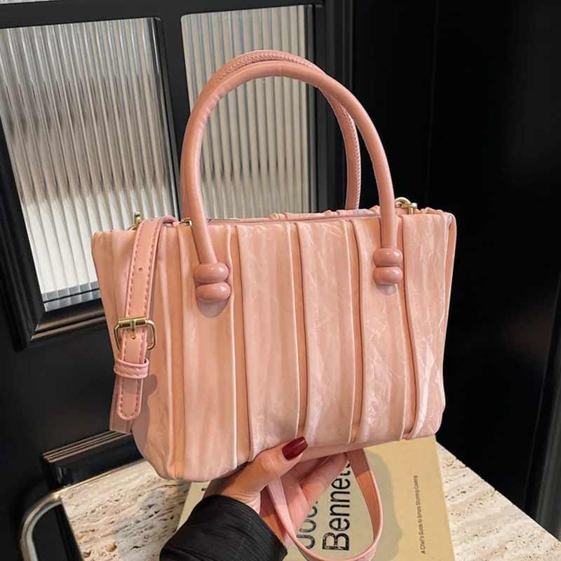 Handheld Small Square Versatile Commuting Organ Bag, Women's 2024 New Niche Pleated Trendy One Shoulder Crossbody Bag