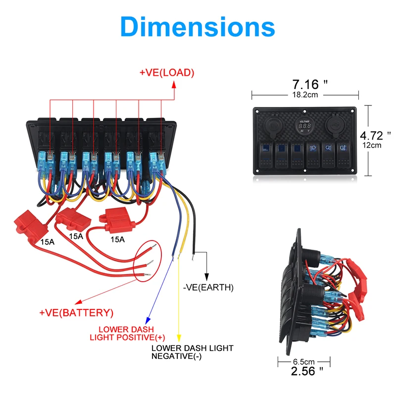 6 عصابة لوحة التبديل المقبس الفولتميتر الرقمي 12 فولت محول الطاقة المزدوج USB LED عرض الروك لوحة الألومنيوم لسيارة مركبة بحرية RV