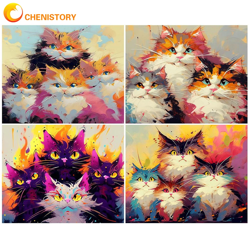 

CHENISTORY 40x50cm Picture By Numbers On Canvases Cat Handmade DIY Craft Kits Coloring By Number Animal For Drawing Home Decor