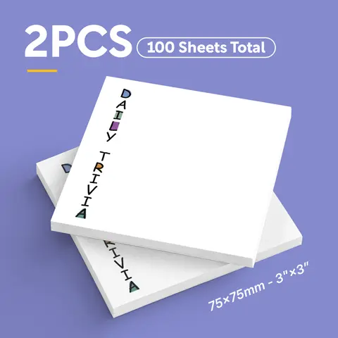 2PCS Daily Trivia Self Adhesive Sticky Notes 100 Sheets Fun Facts Quiz Notes Memo Pads Brain Teaser Office Stationery