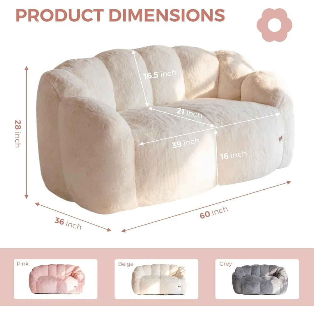 كرسي كيس فول للبالغين، أريكة كيس فول على شكل زهور، أريكة صغيرة بمقعد حب فائق النعومة، كرسي قراءة من الفرو الصناعي f #2