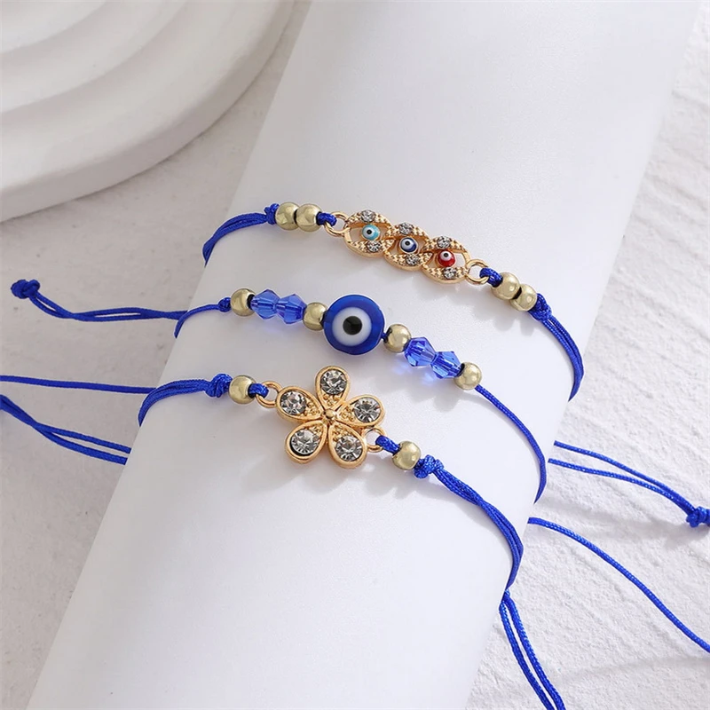 3pcs/set Lucky Turkish Blue Evil Eye Bracelets for Women Men Fatima Hand Hamsa Butterfly Charm Braided Bracelet Handmade Jewelry