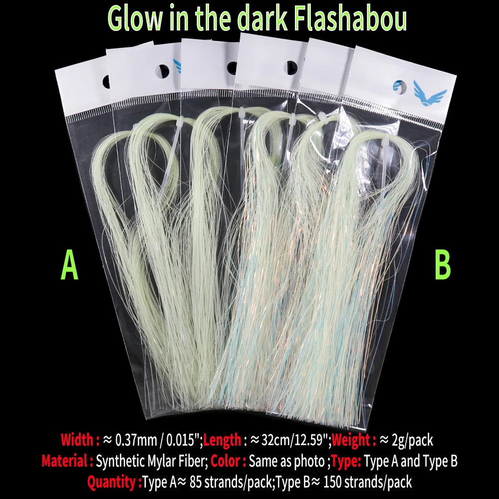 Wifreo 3pack Luminous Tinsel Glow in The Dark Flashabou Saltwater Fishing Jig Hook Pike Bass Streamers Lumo Fly Tying Materials