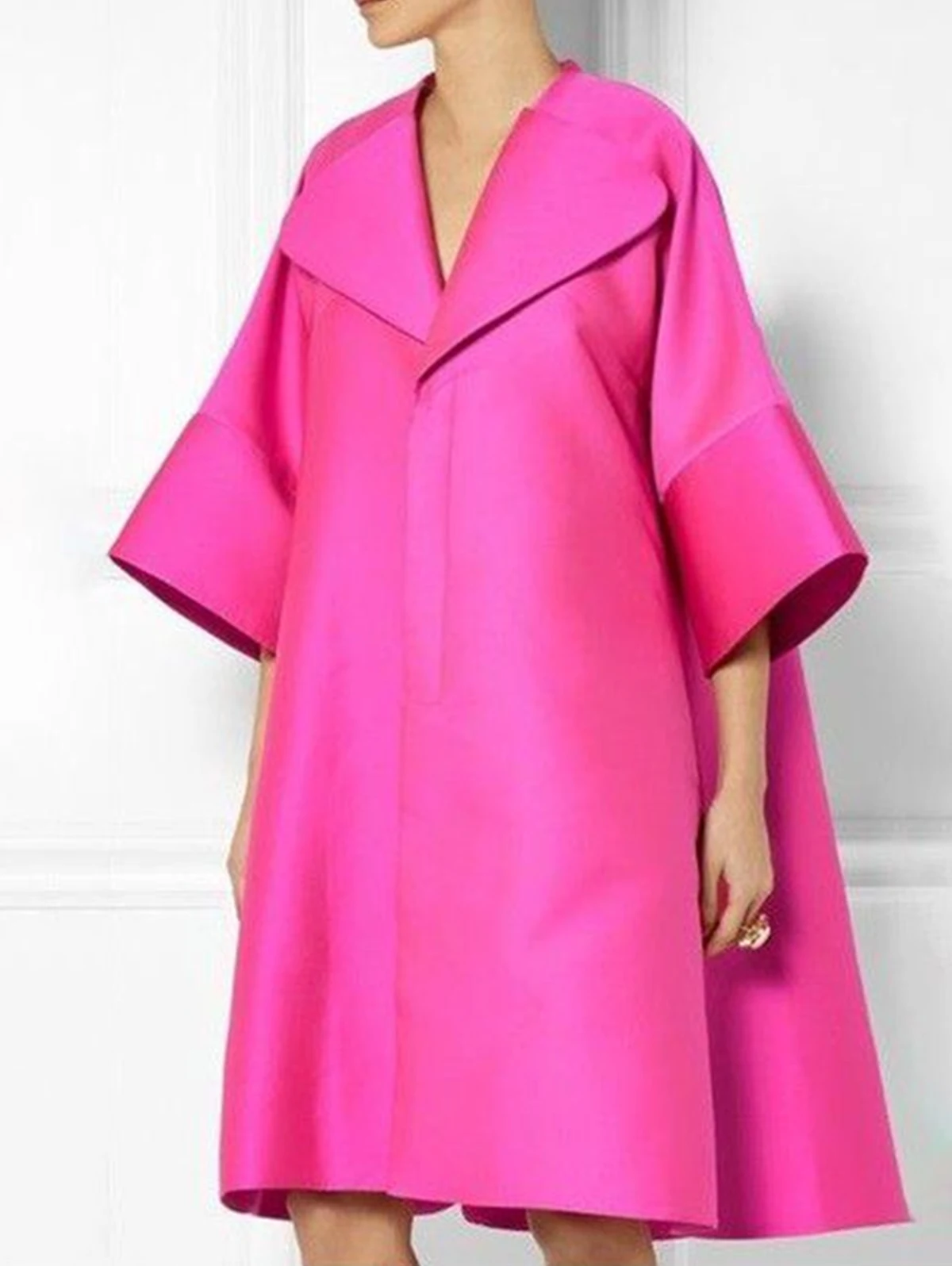 Vestido Vintage para mujer, ropa de primavera y verano, Media manga, suelto, informal, elegante, con solapas, color rosa