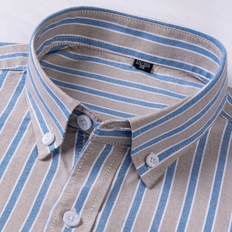 Shirt Men Long Sleeve Plaid Striped Shirts Oxford 100 % Cotton Long Sleeve Shirt for Men 5XL 6XL Business Casual Relaxed Fit
