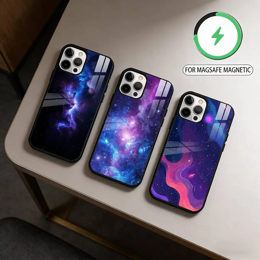 

S-Space For Galaxy Art Magnetic For Magsafe Wireless Charging Phone Case For iPhone17,16,15,14,13,12,11 Plus,Pro Max