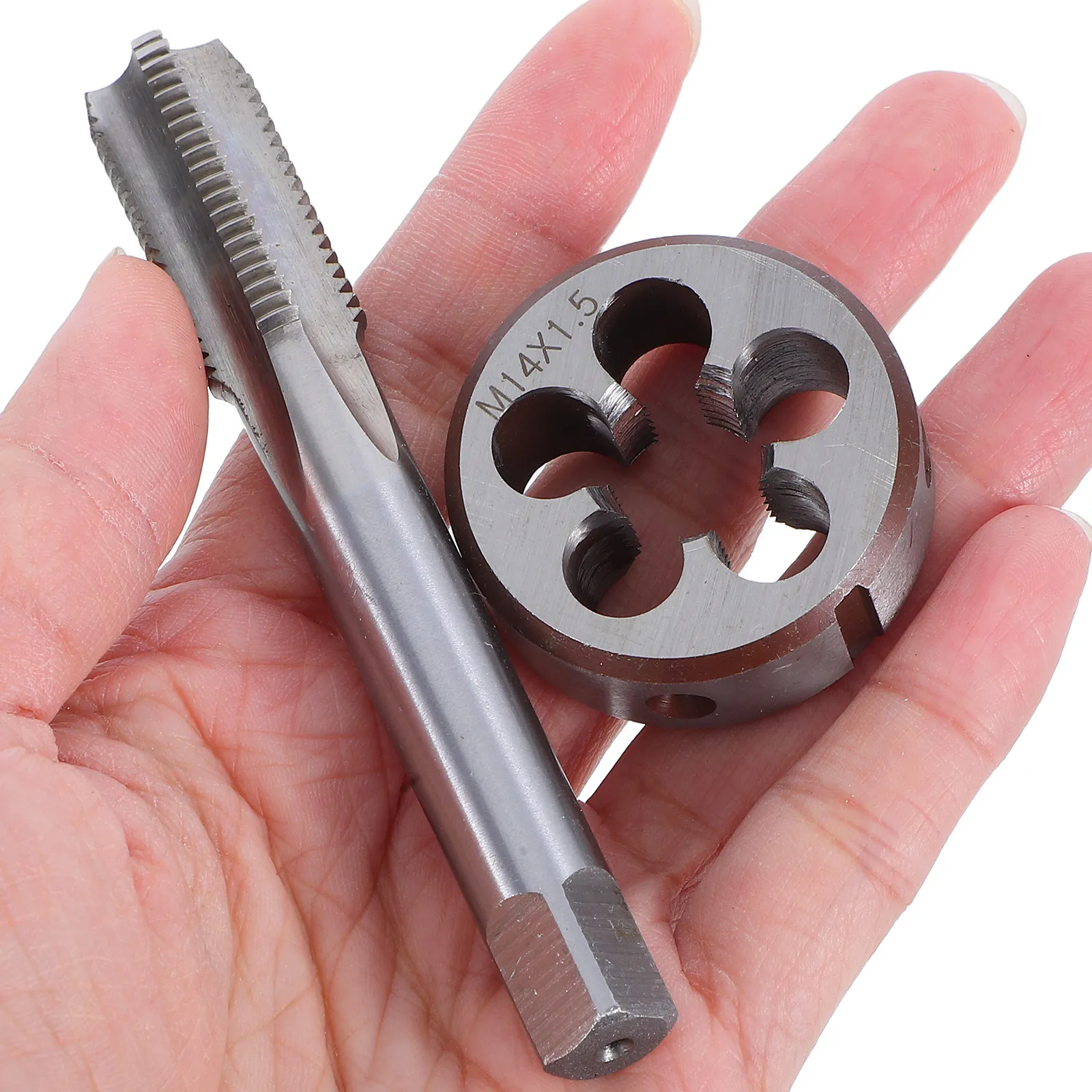 1Set Professional Metric Tap and Die Set Hss Round Dies Taps M14x1.5 Thread Repair Tool for Mechanical Processing Industrial Use