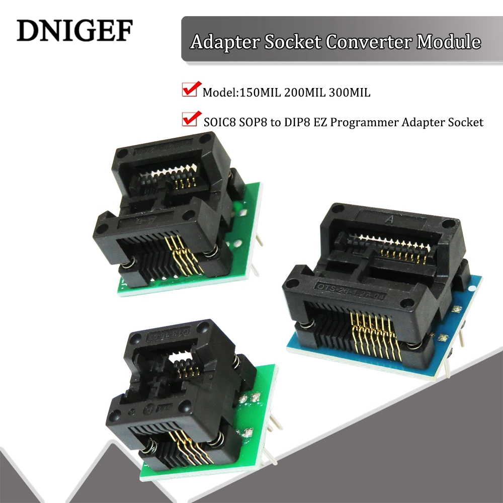 DNIGEF Smart Electronics 150MIL 200MIL 300MIL Adapter Socket Converter Module SOIC8 SOP8 to DIP8 EZ Programmer Adapter Socket