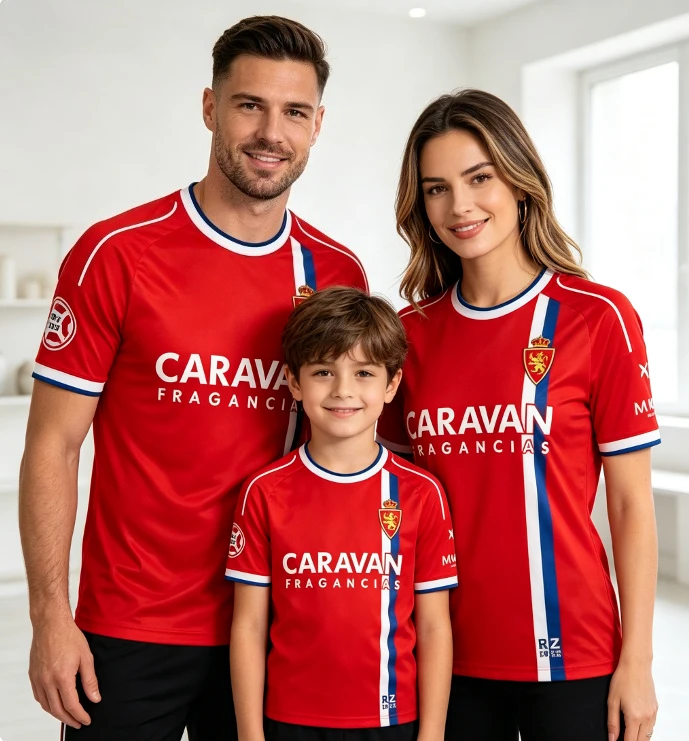 La Liga 2 Real Zaragoza Red T-shirt Breathable Family Football Shirt Suitable for Adult and Children Fans Uniform