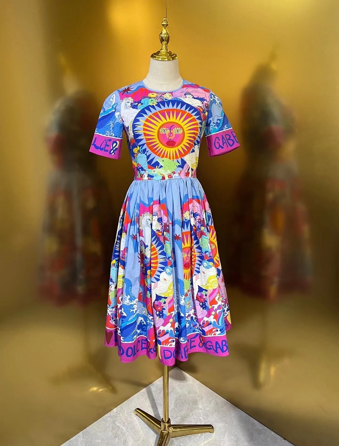 

Faionable High Quali Cotton Suower Series Wrap Waist Maxi Dr Street Sle round Ne ort Sve Spring Summer Aut...