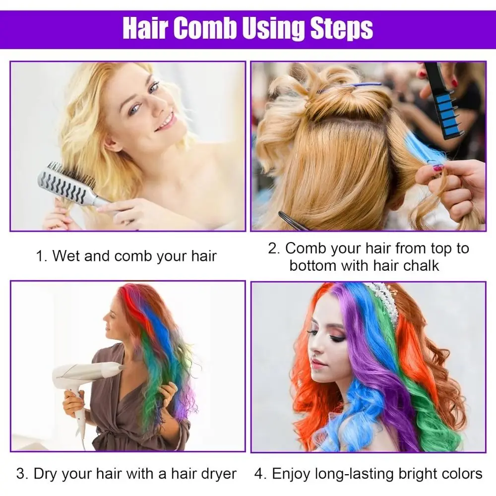 

6Pcs Colorful Hair Chalk Cream Comb Washable Foldable Hair Comb Hair Color Stick DIY Disposable Hair Coloring Comb Beauty Tool