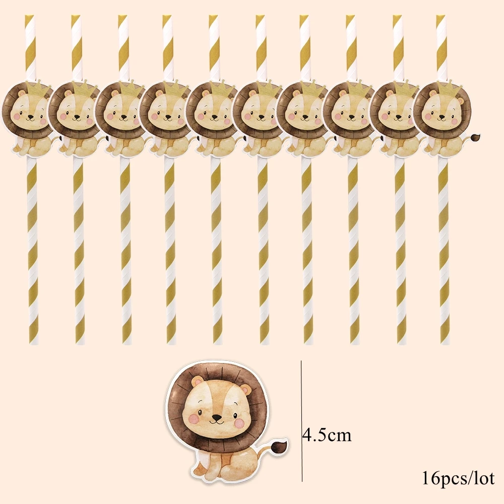 16 Stuks Karton Wild Dier Rietjes Eco Papier Rietjes Voor Kinderen Baby Douche Jungle Safari Gelukkige Verjaardag Feestdecoraties - afbeelding 1