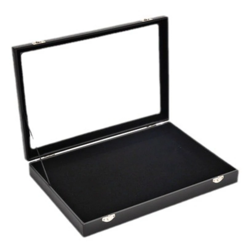 

Black Jewelry Box Jewelry Necklace Ring Earrings Bracelet Antique Plaid Storage Display Box Dust-proof Glass with Lid
