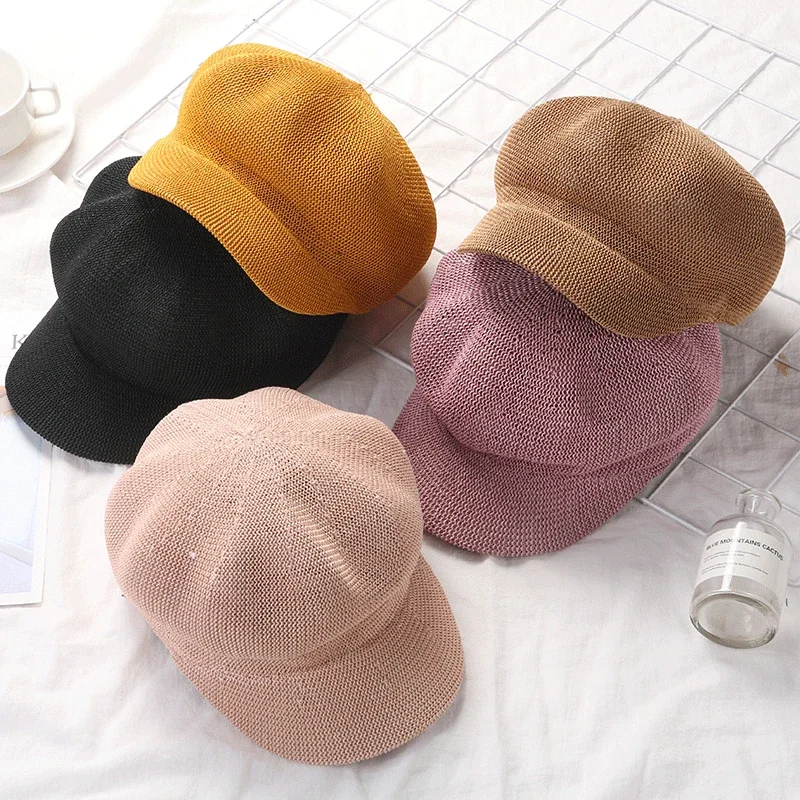 

Summer Korean Edition Simple Navy Hat Women's Linen Breathable Duck Tongue Octagonal Sun Protection and Sunshade British Beret