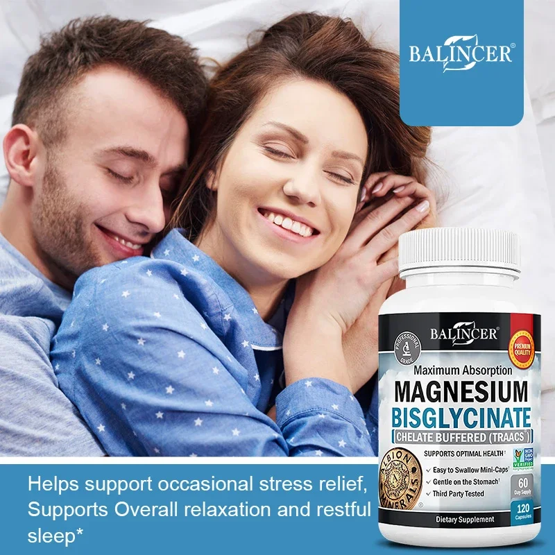 Magnesium Glycinate Bisglycinate for Muscle Relaxation, Bone, Heart, Nerve, Sleep and Calmness Support for Men and Women