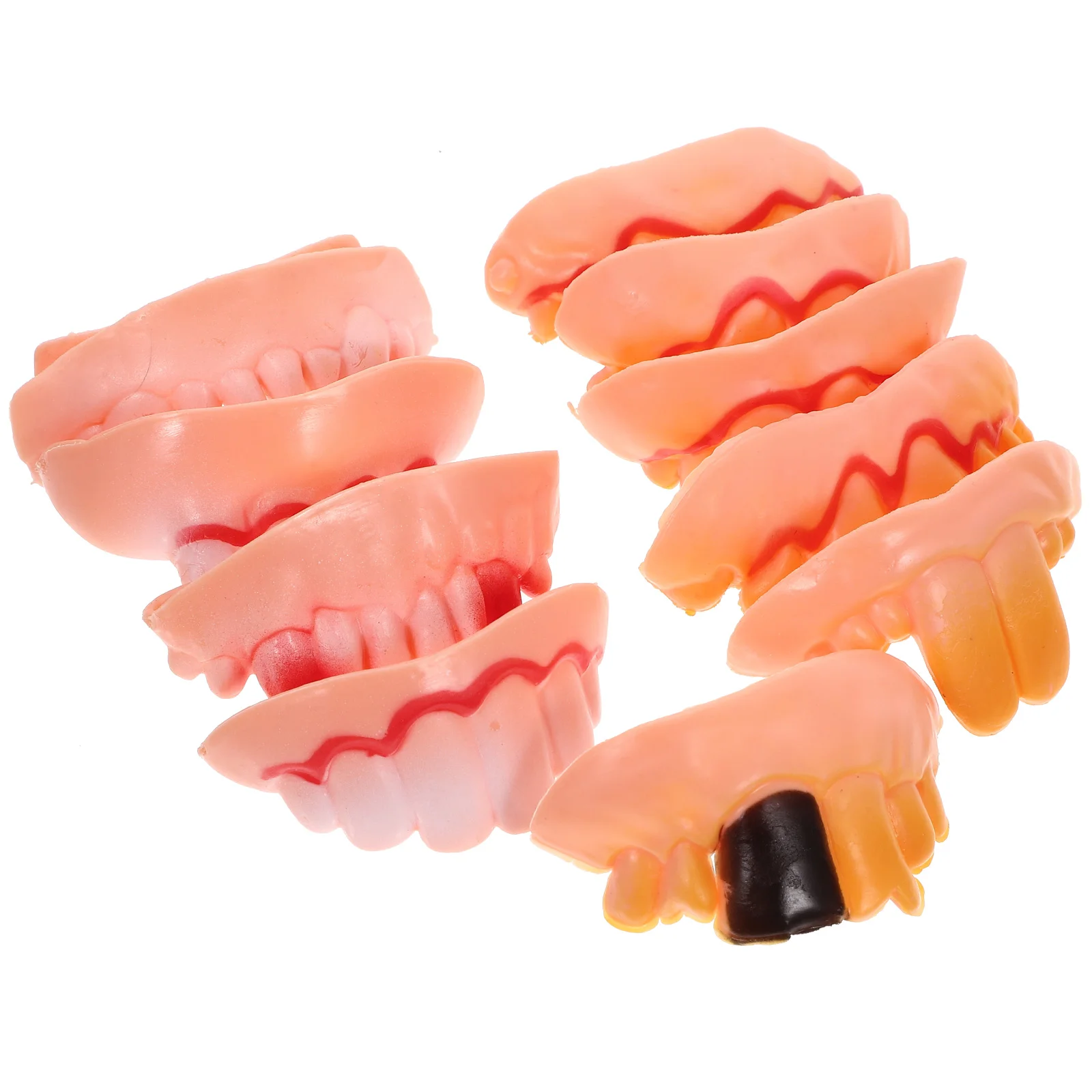 10 Pcs Exaggerated Funny Denture Set One Size Fits All Scary Halloween Teeth Rubber Material Safe Wear Cosplay Props Spooky