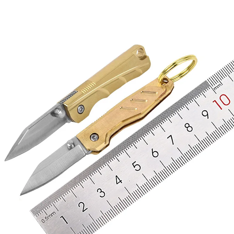 Mini Brass Keychain Pocket Knife Portable Unboxing Cutter Outdoor EDC Tool Multifunctional Survival Folding Knife for Men Gift