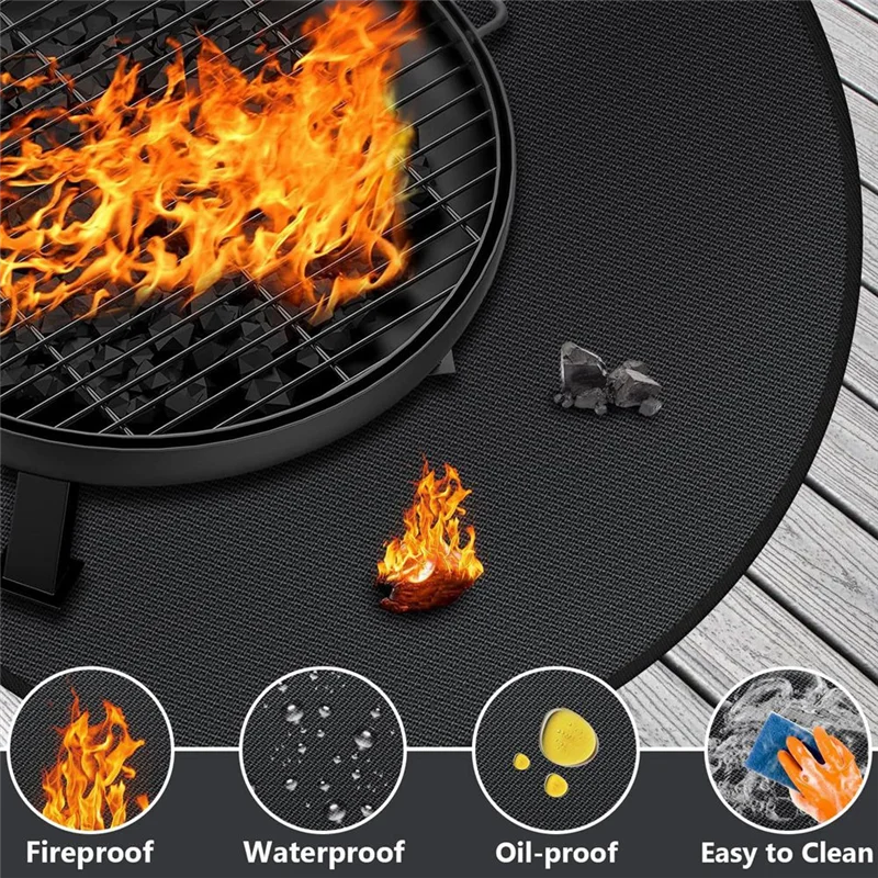 AT28-Fire Pit Mat For Solo Stove Bonfire Round Fireproof Solo Stove Mat Round Fire Pit BBQ Mat For Under Grill Mat 14 Inch