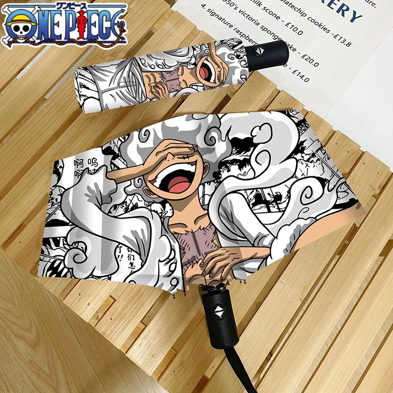 Sombrilla de Anime Lightning Luffy para niños, Paraguas Manual de una pieza con revestimiento de pegamento negro, Anti-Uv, tres pliegues