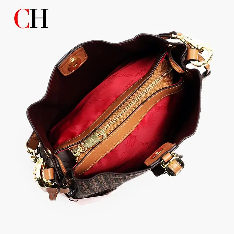CH Women Vintage Print Handbag PU Leather Shoulder Bag Large Capacity Tote Bag Ladies Crossbody Purse Fashion Top Handle Bag