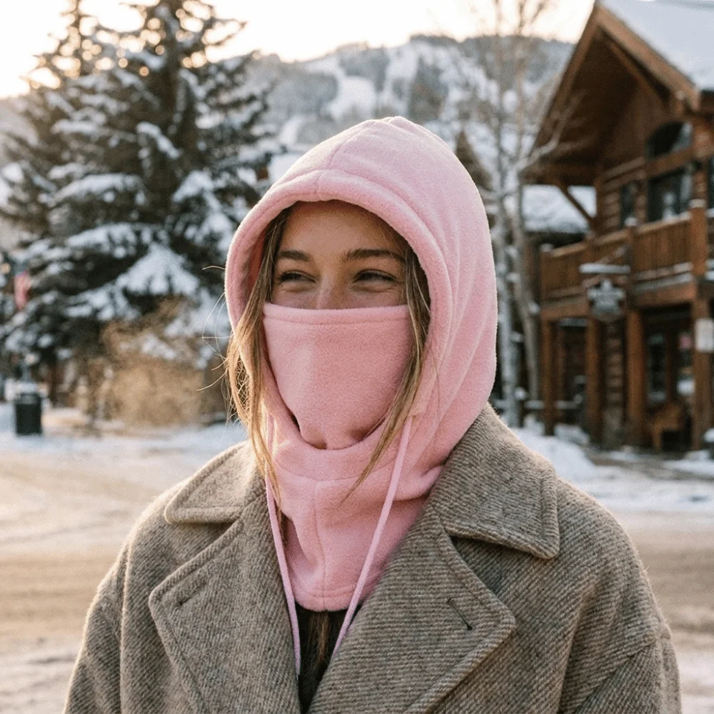 New Year Plush Lined Balaclava Hat Windproof Warm Zipper Closure Face Cover Scarf Hand Washable Thermal Hooded Scarf Motorcycle 5