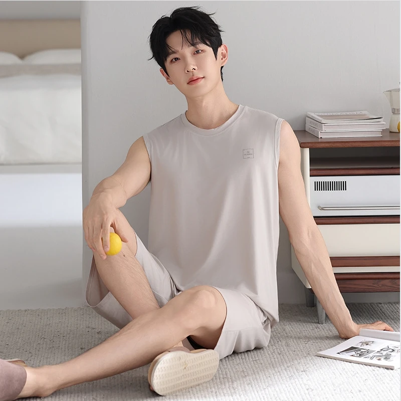 Modal sleepwear men's summer 2026 new thin ice silk vest sleeveless casual outerwear set