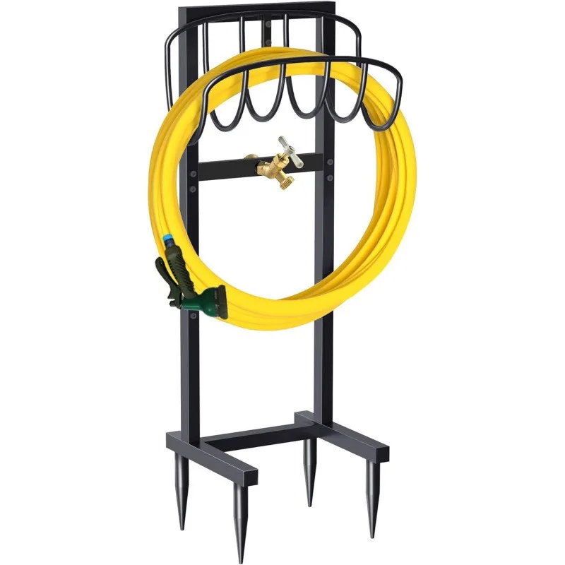 Outdoor garden freestanding water pipe holder, metal water pipe storage hanger, can accommodate 150 feet of water pipes