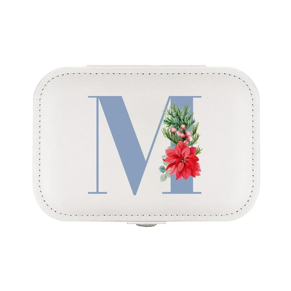 Jewelry Box Earrings Storage Bag Desktop Drawer Necklace Ring Holder PU Leather Organizer Light Blue and Floral Fashion Trends