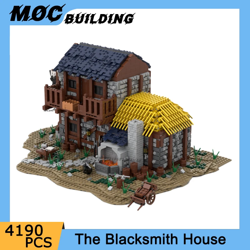 

MOC Street View Model Medieval Blacksmith House Building Blocks DIY Assembly Architecture Bricks Collection Toys Birthday Gifts