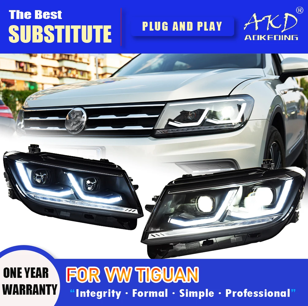 

AKD Car Styling For VW Tiguan 2017-2021 LED Headlight DRL Fog Lamp Turn Signal Light Low and High Beam Angel Eyes Projector Lens