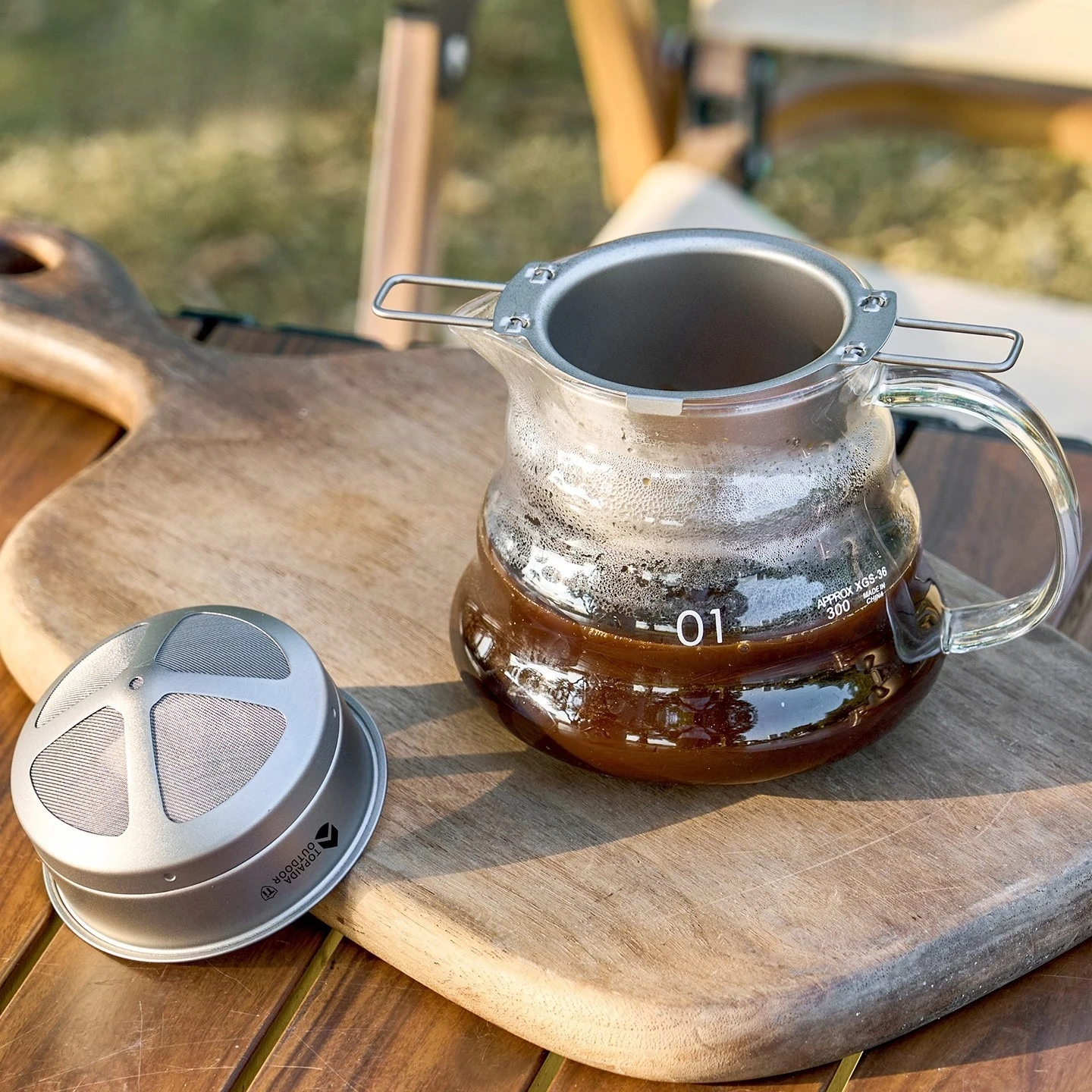 Portable Pure Titanium Pour Over Coffee Filter Dripper, Paperless Double Layer Mesh Funnel, Reusable Coffee Drip Set