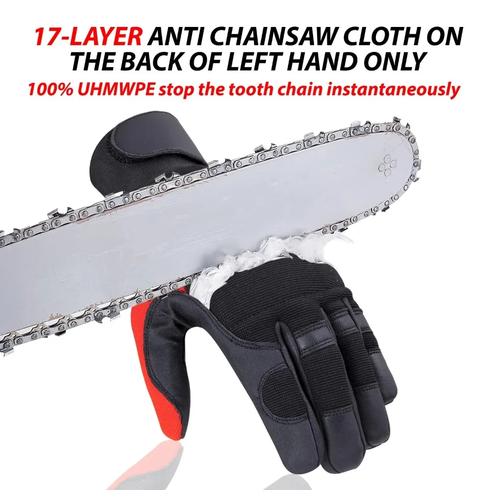 Chainsaw Glove Cut Resistant Goat Leather Left Hand 17 Layer Anti-Chainsaw Lining Class 1 Red/Black