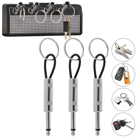 4pcs Wall Guitar Plug Keychain Vintage Amplifier Keychain Holder Key Rings Hanger Functional Key Shelf Hook Home Accessories