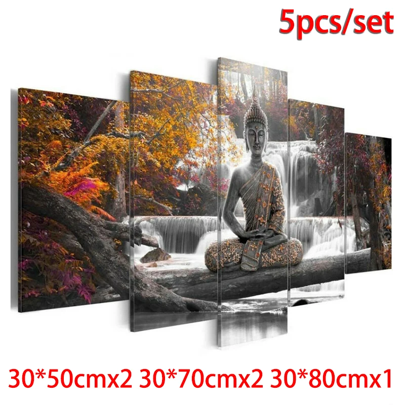 

Современная картина, настенное искусство Будды, украшение для дома, художественный набор из 5 предметов, успокаивающая пейзажная живопись, землистые коричневые тона