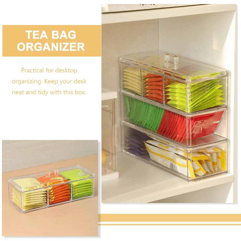 Tea Bags Clear Organizer Superimposed Divided Chest Plastic Storage Office Holder