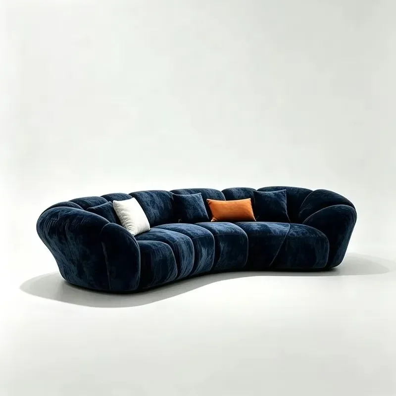 China Modern Three Seat Sectional Sofa Stable Wooden Frame Stylish Chenille Fabric Sponge Curved Design for Villa Living Room