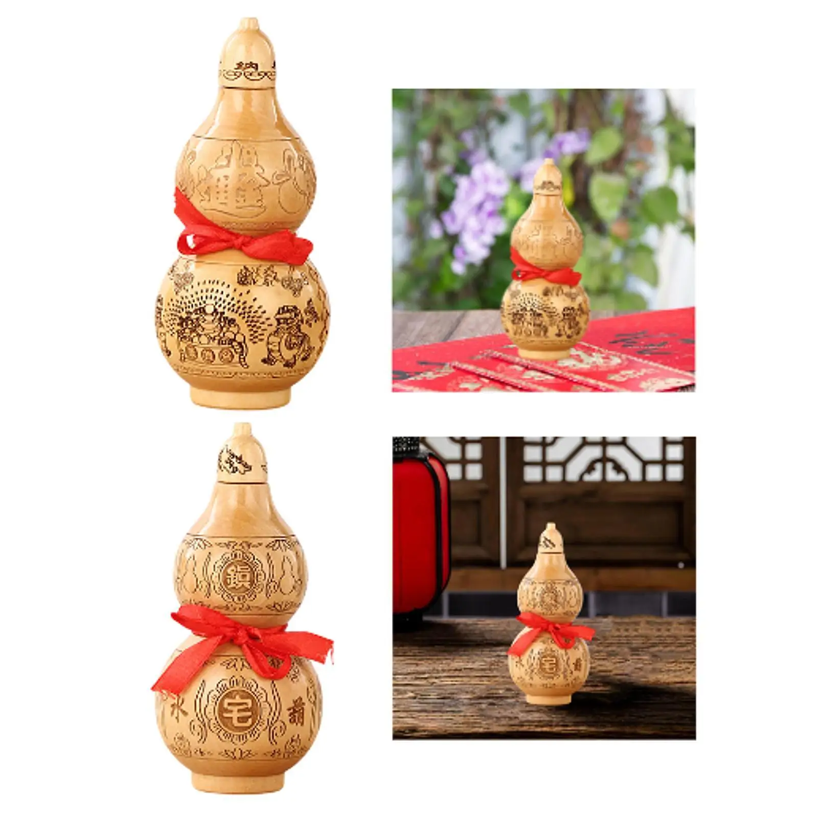

Gourd Ornament Housewarming Gift, Craft, Home Decoration Wooden Feng Shui for Outdoor Bookshelf Living Room Bedroom Desk