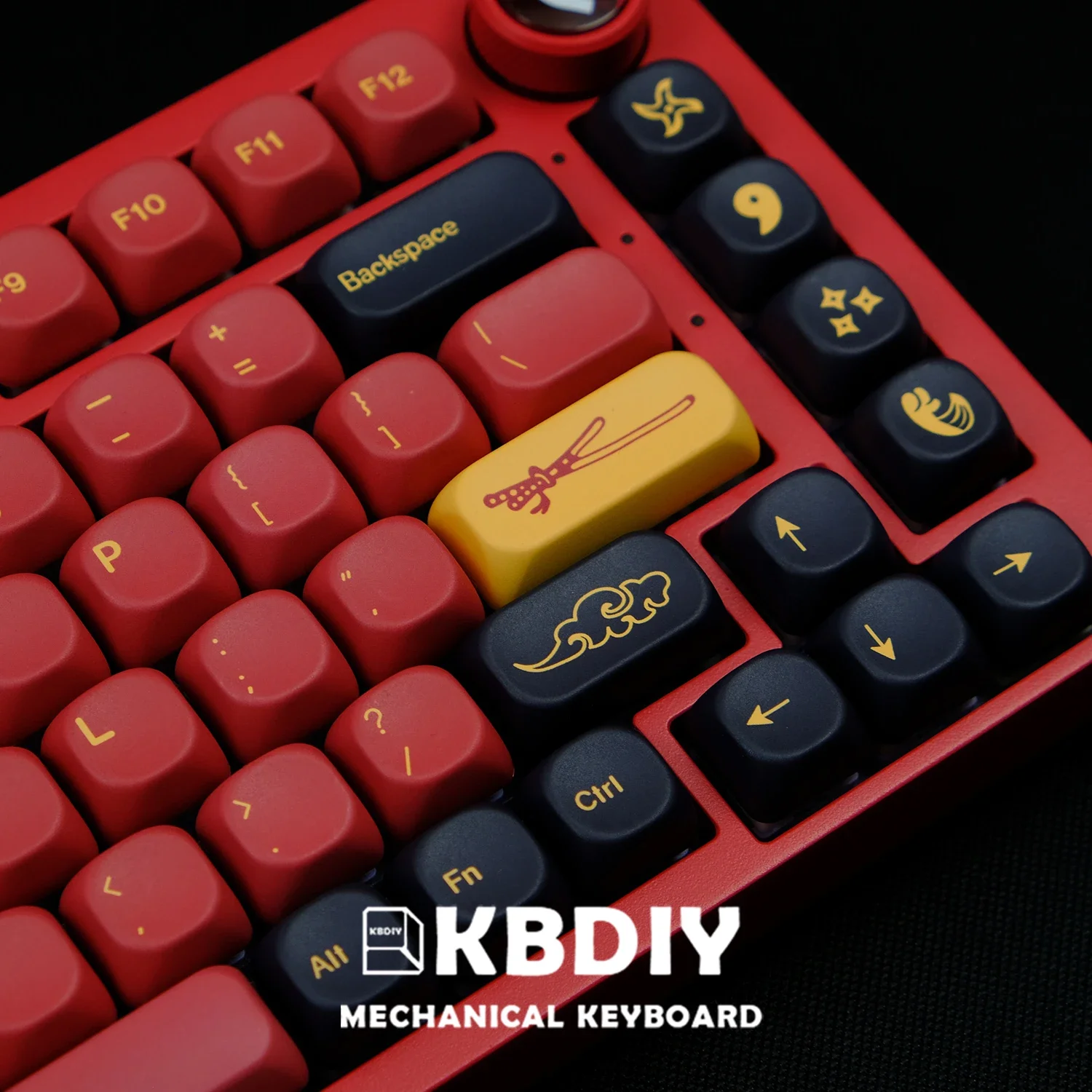 KBDiy GMK Keycaps PBT KOA Profile GMK Red Samurai Keycap for Mechanical Keyboard 130 Keys/Set Five-Sided Sublimation Similar MOA